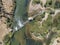 Aerial view of the Guadiana river at Azenhas watermill beach near town of Mertola in southeastern Portuguese Alentejo