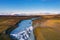 Aerial view of the Gullfoss waterfall and the Olfusa river in southwest Iceland