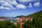 Aerial view of Gustavia Harbor at St Barts, French West Indies.