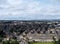 Aerial view of halifax in yorkshire with pennines background