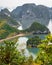 Aerial view of Halong Bay in Vietnam, Southeast Asia with mountains and awe-inspiring cliffs