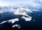 Aerial view on the Hamnoy village, Lofoten Islands, Norway. Landscape in winter time during blue hour. Mountains and water.