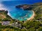 Aerial view of Hanauma Bay on the island of O'ahu in Hawaii