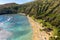 Aerial view of Hanauma Bay nature preserve on Oahu, Hawaii