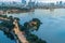 Aerial view of Hanoi skyline at West Lake or Ho Tay. Hanoi cityscape at twilight