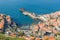 Aerial view harbor of Camara do Lobos at Madeira Island