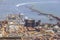 Aerial view of the harbor coast with the medieval Castel Nuovo, Naples, Italy