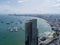 Aerial View on Harbor with Luxury Yachts - Sailboat harbor, many beautiful moored sail yachts in the sea port WITH blue sky clouds