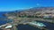 Aerial view of harbor Tenerife island Canary Spain with a big cruise ship in port.