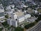 Aerial view Harborview Medical Center and Park along the highway in downtown Seattle