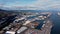 Aerial view of Harland and Wolff and Shipyard Dockyard where RMS Titanic was built Titanic Quarter Belfast Northern Ireland