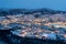 Aerial view of Harstad city the small harbour of Norwegian at twilight in winter season, Norway