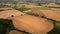 Aerial view. Harvested fields and farms. county Laois. Ireland