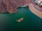 Aerial view of Hatta dam lake in Dubai emirate of UAE