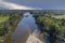 Aerial view of the Hawkesbury River and farmland in regional New South Wales in Australia