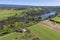 Aerial view of the Hawkesbury River and farmland in regional New South Wales in Australia