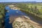 Aerial view of the Hawkesbury River and farmland in regional New South Wales in Australia