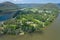 Aerial view of the Hawksbury River and Wisemans Ferry, Australia