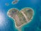 Aerial view of the heart shaped Galesnjak island on the adriatic coast.