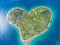 Aerial view of the heart shaped Galesnjak island on the adriatic coast.