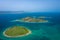 Aerial view of heart shaped island of Galesnjak in Zadar archipelago. Dalmatia region of Croatia