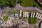 Aerial view of the heavy freight wagons on the railway