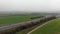 Aerial view of a heavy truck moving on the autobahn