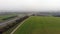 Aerial view of a heavy truck moving on the autobahn