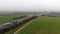 Aerial view of a heavy truck moving on the autobahn