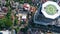 Aerial view of helipad. Helicopter landing pad on rooftop on skyscraper, high-rise office building in Shanghai Downtown