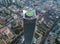 Aerial view of helipad. Helicopter landing pad on rooftop on skyscraper, high-rise office building in Shanghai Downtown, China.