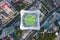 Aerial view of helipad. Helicopter landing pad on rooftop on skyscraper, high-rise office building in Shanghai Downtown, China.