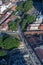 Aerial view heritage house with green trees.