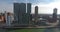 Aerial view of high hotel buildings, erasmus area, Rotterdam city, Netherlands