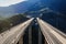 Aerial view on a highway with a city of Metsovo on the background