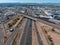 Aerial view of the highway and crossroads intersections in Phoenix, USA.