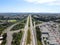 Aerial view of highway, freeway road with vehicle in movement