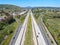 Aerial view of highway, freeway road with vehicle in movement