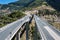 Aerial view on highway in the Metsovo. Metsovitikos Bridge. Epirus, mountains of Pindus in northern Greece