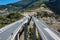 Aerial view on highway in the Metsovo. Metsovitikos Bridge. Epirus, mountains of Pindus in northern Greece