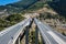 Aerial view on highway in the Metsovo. Metsovitikos Bridge. Epirus, mountains of Pindus in northern Greece