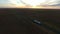 Aerial view highway road on dusk semi-trailer