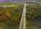 The aerial view of the highway with stunning fall foliage near Syracuse, New York, U.S.A