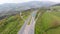 Aerial view of the Highway Viaduct on Concrete Pillars in the Mountains