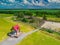 Aerial view of Hill of Crosses KRYZIU KALNAS . It is a famous religious site of catholic pilgrimage in Lithuania