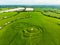 Aerial view of the Hill of Tara, an archaeological complex, containing a number of ancient monuments, County Meath, Ireland