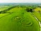 Aerial view of the Hill of Tara, an archaeological complex, containing a number of ancient monuments, County Meath, Ireland