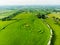 Aerial view of the Hill of Tara, an archaeological complex, containing a number of ancient monuments used as the seat of the High