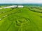Aerial view of the Hill of Tara, an archaeological complex, containing a number of ancient monuments used as the seat of the High