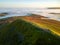 Aerial view of hills rising above a sea of cloud during a temperature inversion (Brecon Beacons